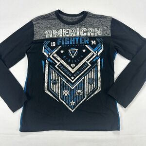 American Fighter Long Sleeve‎ Shirt Men's Large Black Blue Graphic Buckle